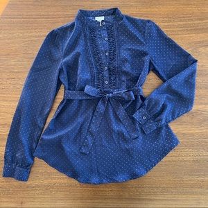 ⚡️ 5/$10 Merona Blue Blouse Tux Chest with Belt XS